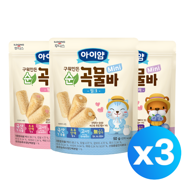 아이얌 순곡물바 미니 세트(밀크3개+딸기3개+블루베리3개)