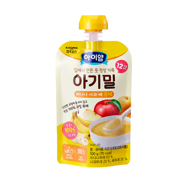 [아이얌] 아기밀 바나나 사과 배 퓨레 1파우치_12개월부터